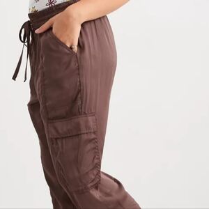 Aerie Brown Jogger Track Pants High-Waisted Relaxed Fit